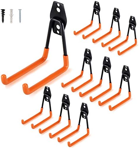 Aoben Heavy Duty Steel Garage Storage Hooks - Utility Tool Hangers and Combinable Wall Mount Hooks for Organizing Ladder, Hold Chairs, Heavy Tools (Medium U, 10 Pack) by AOBEN