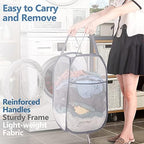 BATTOO Deluxe Strong Mesh Pop up Laundry Hamper Basket with Side Pocket for Laundry Room, Bathroom, Kids Room, College Dorm or Travel 2 x Grey - Image 3