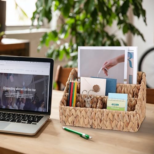 DINGTAI Natural Farmhouse Desk Organizers and Storage, Large Countertop Mail Holder, Tabletop Organizer (Water Hyacinth) - Image 2