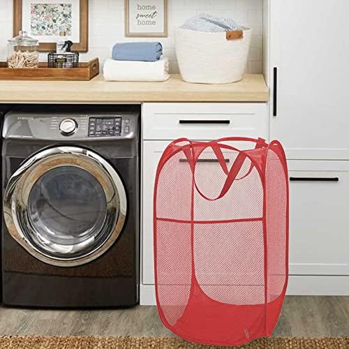 BATTOO Deluxe Strong Mesh Pop up Laundry Hamper Basket with Side Pocket for Laundry Room, Bathroom, Kids Room, College Dorm or Travel Red - Image 5