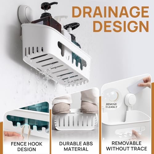 LEVERLOC Shower Caddy Suction Cup, Shower Organizer Removable Bathroom Shelf, Storage Suction Powerful Max Hold 22lbs Bathroom Caddy Waterproof Holder, White - Image 5