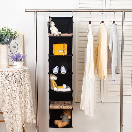 BrilliantJo 6 Shelves Hanging Closet Organizer, 2 Pack Hanging Storage with 4 Side Pockets for Clothes Shoes, 43.5"x12"x12"(Black) - Image 5