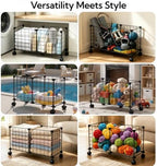 Metal Storage Basket with Wheels, Rolling Utility Cart for Dog Toys, Blankets & Sports Equipment, Mobile Tote Bin for Home, Garage, Storage Solution for Entryway, Laundry Room & Outdoor Patio - Image 2