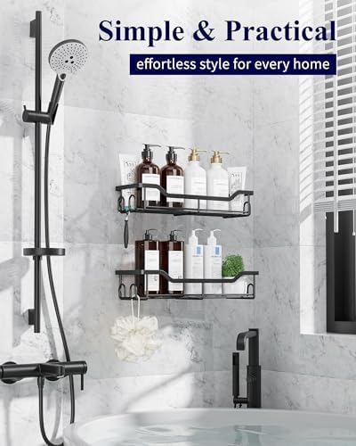 Kitsure Shower Caddy, Adhesive Shower Organizer, Large, Black - Image 3