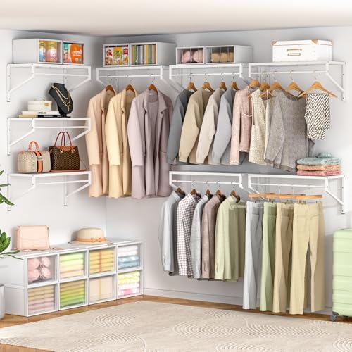 ThreeHio Expandable Closet Shelves Wall Mounted, 3 Pack Closet Shelving with Hanging Rods, Wall Shelving for Walk-in Closet, Hanging Shelves Organizer and Storage for Closet, Laundry - Image 7