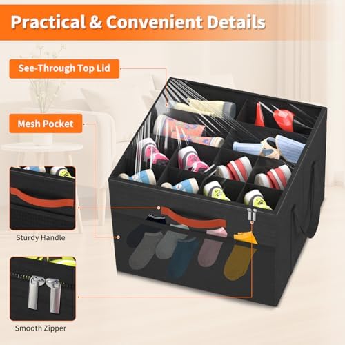Aokeyee 2 Pack Shoe Organizer for Closet, Stackable Shoe Storage Box, Black - Image 4