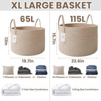 JMvicyroam 115L Extra Large Machine Washable Cotton Rope Blanket Basket - Image 3