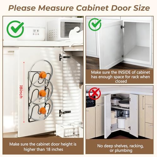2 Pack Pot Lid Organizer Rack for Cabinet Door/Wall, 6-Tier Pot Lid Holders inside Cabinet Door, No Drilling Adhesive Wall/Door Mounted Rustproof Pots and Pans Lid Organizers for Kitchen Storage Black - Image 3