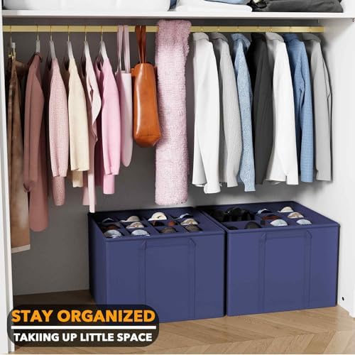 SpaceAid Shoe Organizer for Closet, 2 Pack Foldable Shoe Storage Containers Baskets Boxes Bins w/Adjustable Dividers, Fits 16-32 Pairs, Blue - Image 6