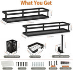 PUSDON 5-in-1 16.5" Extra Long Kitchen Organizer & Shower Caddy Set, Wall Mount Spice Rack with Paper Towel Holder, Utensil Holder & Soap Dish, Rustproof Mesh - Matte Black, Guardrail - Image 2