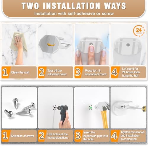 Niunuerga 48 Pack Adhesive Hat Hooks for Wall, Super Strong Hat Rack for Baseball Caps, Minimalist Hat Organizer Display for Home Decor, Hat Hangers Holder for Wall, Door, Closet, No Drilling (White) - Image 6