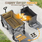 Wagons Carts Foldable,Collapsible Wagon with Wheels,450LBS Heavy Duty Beach Wagon Cart,Lightweight Portable Folding Utility Wagon Cart with Cup Holders for Camping, Garden, Sports, Grocery pcs (Gray) - Image 3