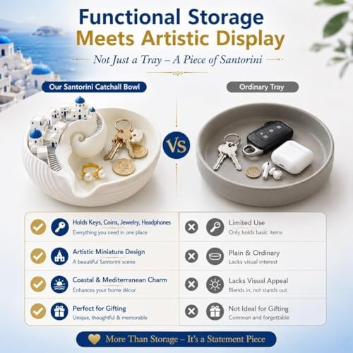 Santorini Catchall Shell Bowl, Catchall Tray for Keys Jewelry Coins Decorative Trinket Dish Greek Island Holder Organizer Architecture Style Home Decor Housewarming Gift，2PCS - Image 4