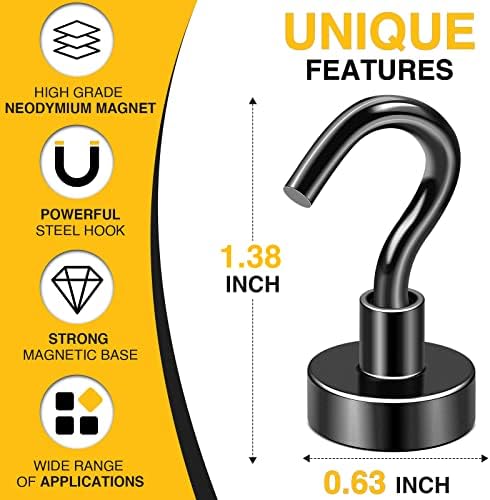 DIYMAG Magnetic Hooks for Refrigerator, Extra Strong Cruise Hook, Heavy Duty Earth Magnets with Hook Magnetic Hanger for Cabins, Grill (20P-Black) (Pack of 2) - Image 2