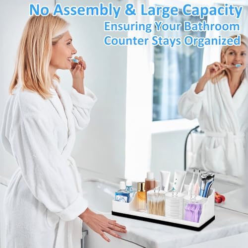 Bathroom Counter Organizer, White Silicone Toothbrush Holders for Bathrooms Organizer Countertop with 3PCS Qtip Holder, Toothbrush and Toothpaste Holder for Bathroom Organization Storage Vanity - Image 2