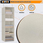 Hanging Closet Organizer 5-Tier, Oxford Wardrobe Storage, Beige Houndstooth | Easy-mount foldable design holds clothes, handbags, shoes & accessories; washable Oxford fabric, sturdy and space-saving. - Image 4