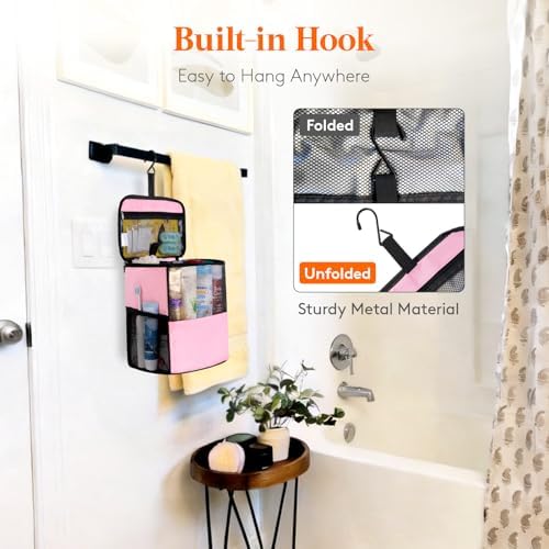 Lifewit Mesh Shower Caddy Bag Portable for College Dorm Room Essentials, Hanging Organizer Basket, Quick Dry Tote Bag for Camping, Bathroom, Beach, Travel, Large, Pink - Image 3