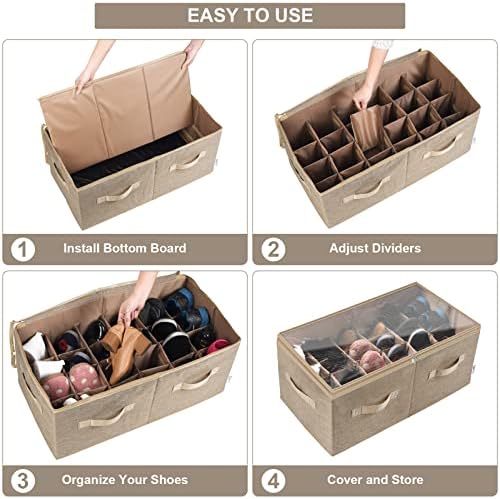 Moteph Shoe Organizer for Closet - Shoe Storage Organizer for Closet Organization with Clear Cover & Adjustable Dividers, Shoe Rack & Basket - (Light Brown, Large - 24 Pairs) - Image 4