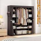 SORCEDAS Portable Closet Wardrobe Organizer Storage with Cover Non-Woben Fabric Portable Wardrobe Closet for Hanging Clothes Racks Shelving 33 Inch for Bedroom, Blue (Coffee, 59Inch) - Image 2