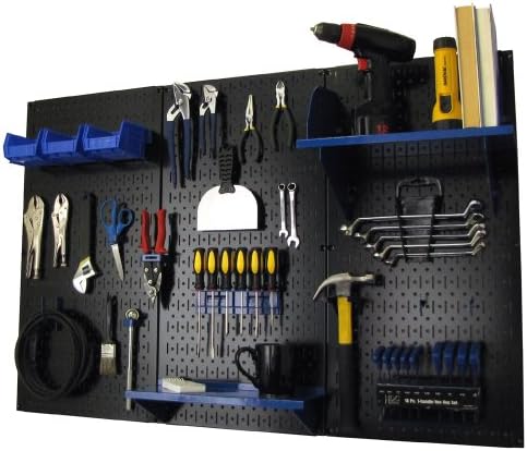 Wall Control Pegboard Organizer 4 ft. Metal Pegboard Standard Tool Storage Kit with Black Toolboard and Blue Accessories by Wall+Control