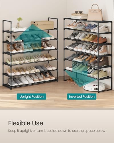 SONGMICS Shoe Rack, 6-Tier Shoe Organizer, Metal Storage Shelf | for Entryway, Upright or Upside Down, for 24-30 Pairs, Stackable, 11.8 x 36.2 x 42.7 Inches, Black ULSA306BH01 - Image 4