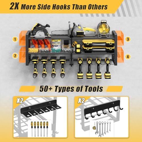 Power Tool Organizer Wall Mount, 350LBS Capacity, 3 Tier, 8 Drill Holders - Image 4