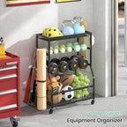 Home Gym Storage Rack, Dumbbell Rack with Yoga Mat Storage, Weight Rack Stand with Lockable Wheels and Hooks, Home Workout Equipment Organizer for Yoga, Dumbbell, Kettlebells, Ball Storage - Image 7