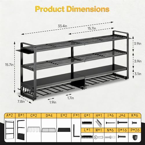 Heavy Duty 4-Tier Wall Mount Tool Rack, 8-Drill Holder & Charging Station, 400lb Load Shelf for Garage Workshop Organization - Image 2