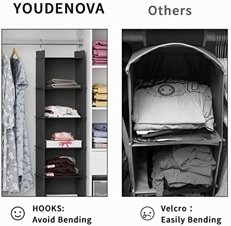 YOUDENOVA Hanging Closet Organizer, Closet Organizers and Storage, Black | 6-Shelf Hanging Clothes Organizer with Waterproof Oxford Fabric, Ideal for Dorm Room Essentials, Clothes & Shoes - Image 5