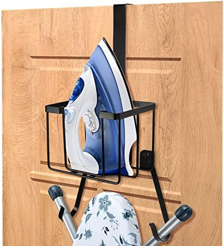 ORLESS Over The Door/Wall Mount Ironing Board Hanger, Laundry Room Iron and Ironing Caddy Board Storage Holder, Black - Image 2