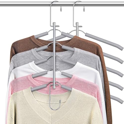 Space Saving Shirt Hanger 5 in 1 Non Slip Coat Hanger Grey 2 Pack | Multi Shirt Hanger, Stainless Steel, Eva Foam Padded, 2 Ways to Hang, Easy Access, Wrinkle Free, Closet Space Saver by Lomrsiul