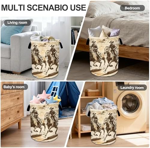 Western Laundry Basket Storage Bin Foldable Laundry Hamper Clothes Storage Bucket Organizer 19.6x15.7 Inch For Laundry Room/Bedroom/Bathroom - Image 6