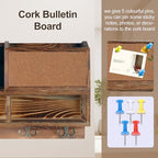 comfoyar Key Holder for Wall, Mail Organizer Wall Mount with Cork Board Bulletin Board, Key Rack with 4 Double Key Hooks and Shelf Storage, Dog Leash Holder for Entryway Rustic Home Decor, Brown - Image 5