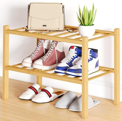 Smiry Bamboo Shoe Rack, 8 Vertical Slats, 2 Tier - 17.3" Wide, Natural by Smiry