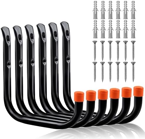 HORUSDY 6 Pack 8 Inch Heavy Duty Garage Hooks, Wall Mount Storage Hangers for Ladder, Bike, Hose, Tools, Holds up to 30LBS, Large Utility Hooks with Screws & Anchors, 7.5" x 7.68" by HORUSDY