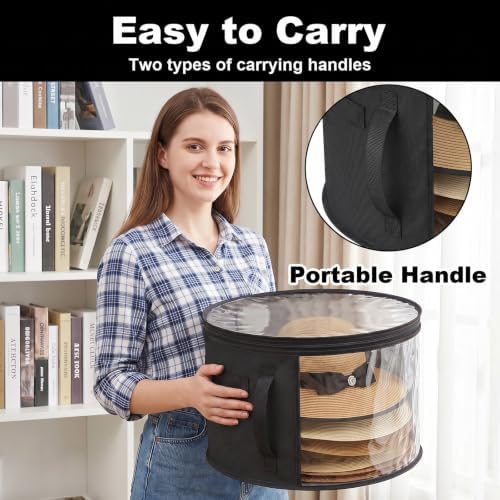 Bremorou Hat Boxes for Women Storage Clear Hat Storage Box Cowboy Hats Organizer for Travel and Wardrobe Holds Up to 7 Caps Wide Brims Hat Case with Carrying Handles (Black) - Image 3