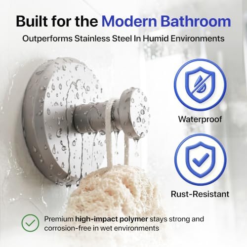 HOME SO Suction Cup Hooks for Shower & Bathroom Towel 2-Pack Brushed Nickel - Image 3
