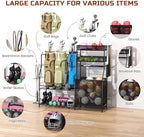Garage Sports Equipment Organizer, 3 Golf Bag Organizer Stand Heavy-Duty Ball Storage Rack with Basket and Hooks, Ball Storage Cart for Toy Sports Gear Storage, Black - Image 4