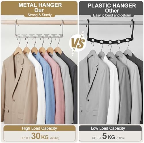 HOUSE DAY 10.5 Inch Closet Space Saving Wardrobe Clothing Magic Hangers Oragnizer Heavy Chrome Hangers, Updated Hook Design Pack of 8 | Heavy Duty Hanger Organizer 30 Lbs Capacity, Sturdy Multi Hangers, Closet Space Saver Closet Organizers and Storage ... - Image 2