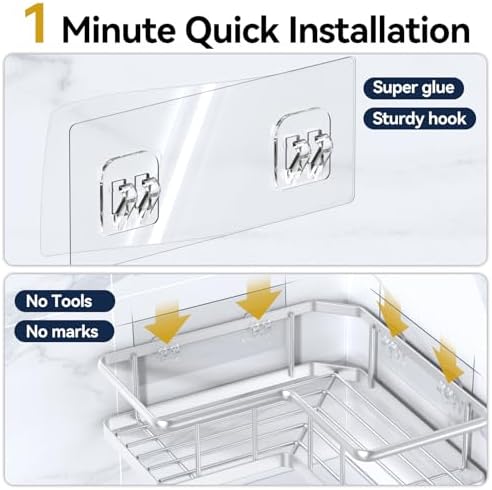 YASONIC Corner Shower Caddy Adhesive, 100% Rustproof Shower Organizer with Soap and Troothbrush Holder, No Drill Shower Shelf for Inside Shower, Wall-Mounted Shower Storage for Homes (5 Pack, Silver) - Image 5
