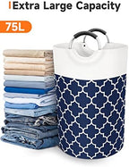 Large Laundry Basket 75L Tall Collapsible Hamper with Handles for Dorm Blue - Image 5