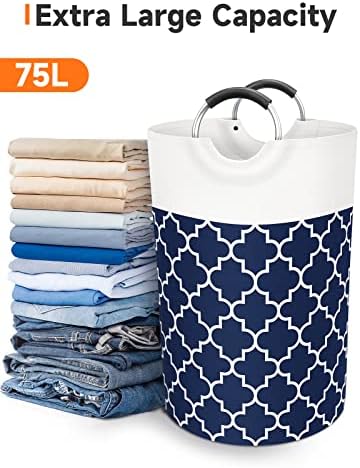 Large Laundry Basket 75L Tall Collapsible Hamper with Handles for Dorm Blue - Image 5