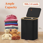 Lifewit 150L Double Laundry Hamper with Lid and Removable Bag, Black - Image 2