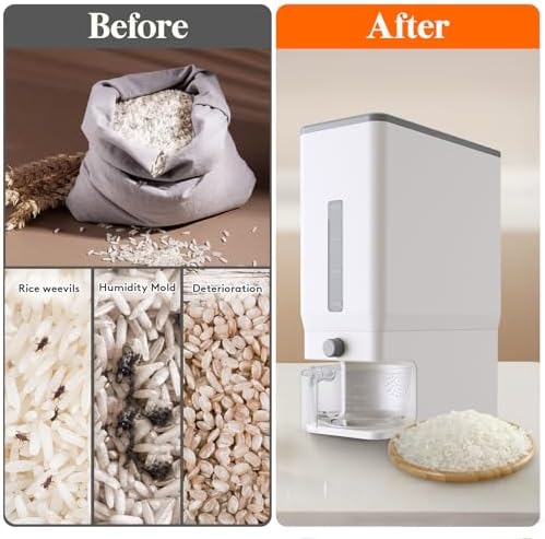 Lifewit Rice Dispenser 25 Lbs, Airtight Storage with Cup, 2 Pack White - Image 5