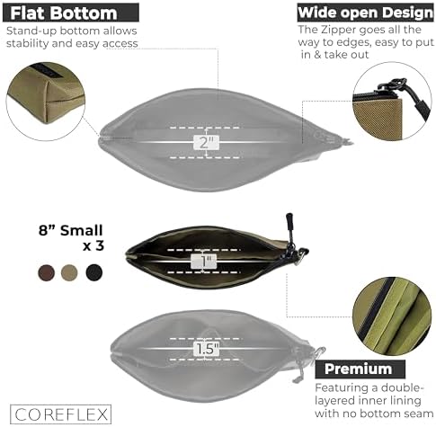 COREFLEX Premium Tool Pouch Zipper Bag, Small Tool Bag, Multipurpose Storage pouch, Heavy duty Flat Bottom Tool bag with YKK Zipper (3 pack Small 8inch) - Image 3