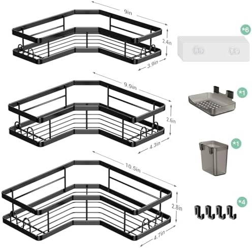 AKTECKE Corner Shower Caddy Bathroom Organizer: Stainless Steel Adhesive Shower Rack - 3Pack No Drilling Shower Shelf - Rustproof Bathtub Organizer - Image 6