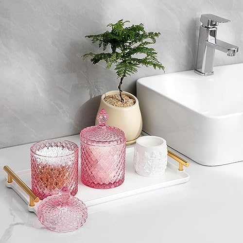 2 Pack Qtip Holder Apothecary Jars with Lid, Thick Glass, Large Pink - Image 2