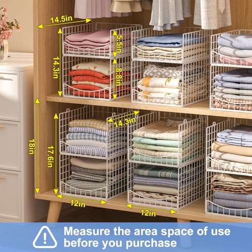 Hongtamoya 4-Tier Stackable Closet Organizers and Storage Shelves, Foldable & Mutifunctional Clothes Storage Basket Sweater Organizer Bins Container for Wardrobe Kitchen Office Bathroom, White - Image 2
