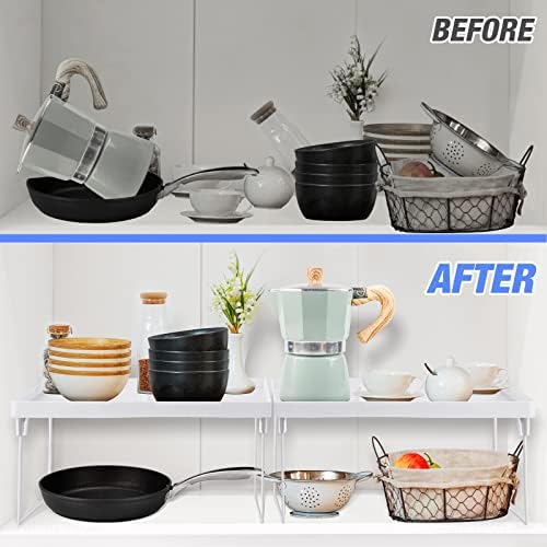 NiHome 8-Pack Stackable Plastic Kitchen Storage Shelf Foldable Rack, White - Image 4