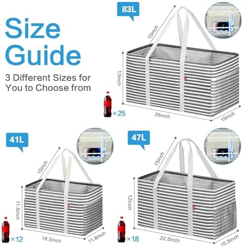 LHZK Standing Extra Large Utility Tote Bag with Metal Wire Frame and the Sides Rinforced, Extra Large Tote Bag with Handle, Reusable Grocery Bags Foldable, Beach Bag, Car Tote, Black, 26''x15''x13'' - Image 4